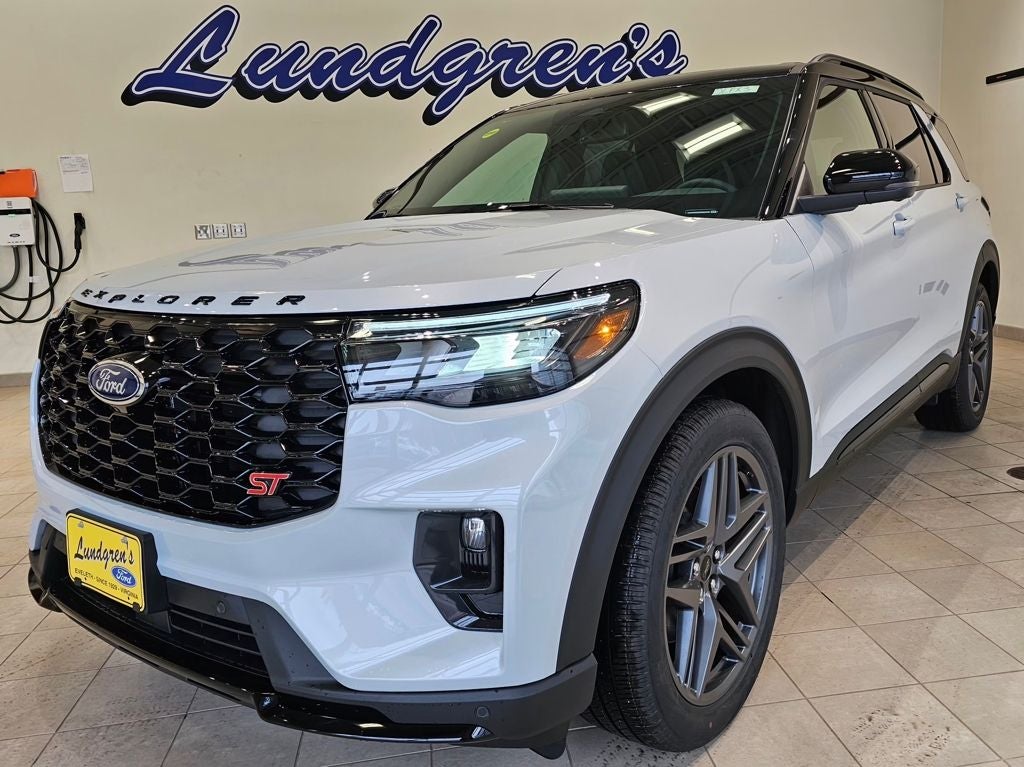 2026 Ford Explorer ST in Space White Metallic — front three-quarter view