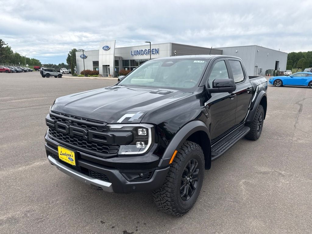 2026 Ford Ranger Raptor in Shadow Black — front three-quarter view