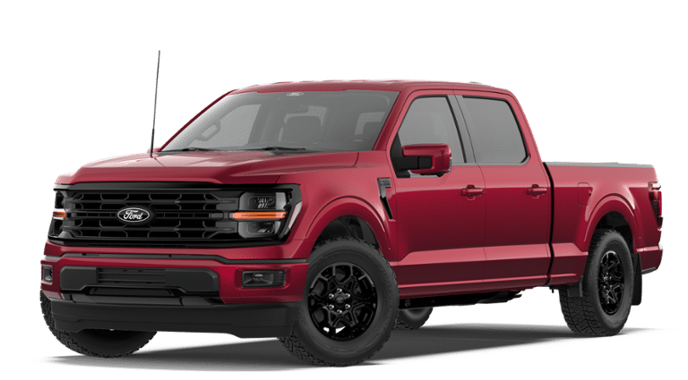 2026 Ford F-150 XLT in Ruby Red Metallic Tinted Clearcoat — front three-quarter view